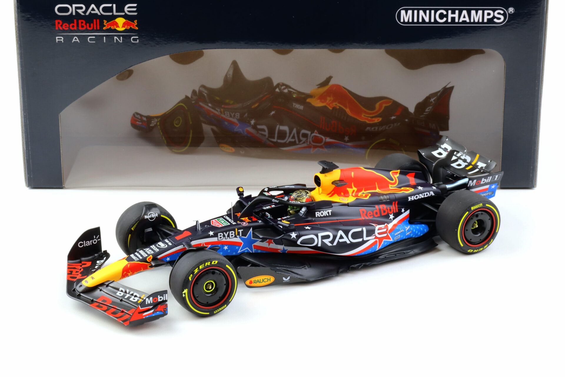 1:18 Minichamps F1 Oracle Red Bull Racing RB19 Verstappen Winner Austin GP 2023
