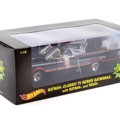 1:18 Hot Wheels BATMAN Classic TV Series Batmobile with Batman + Robin black