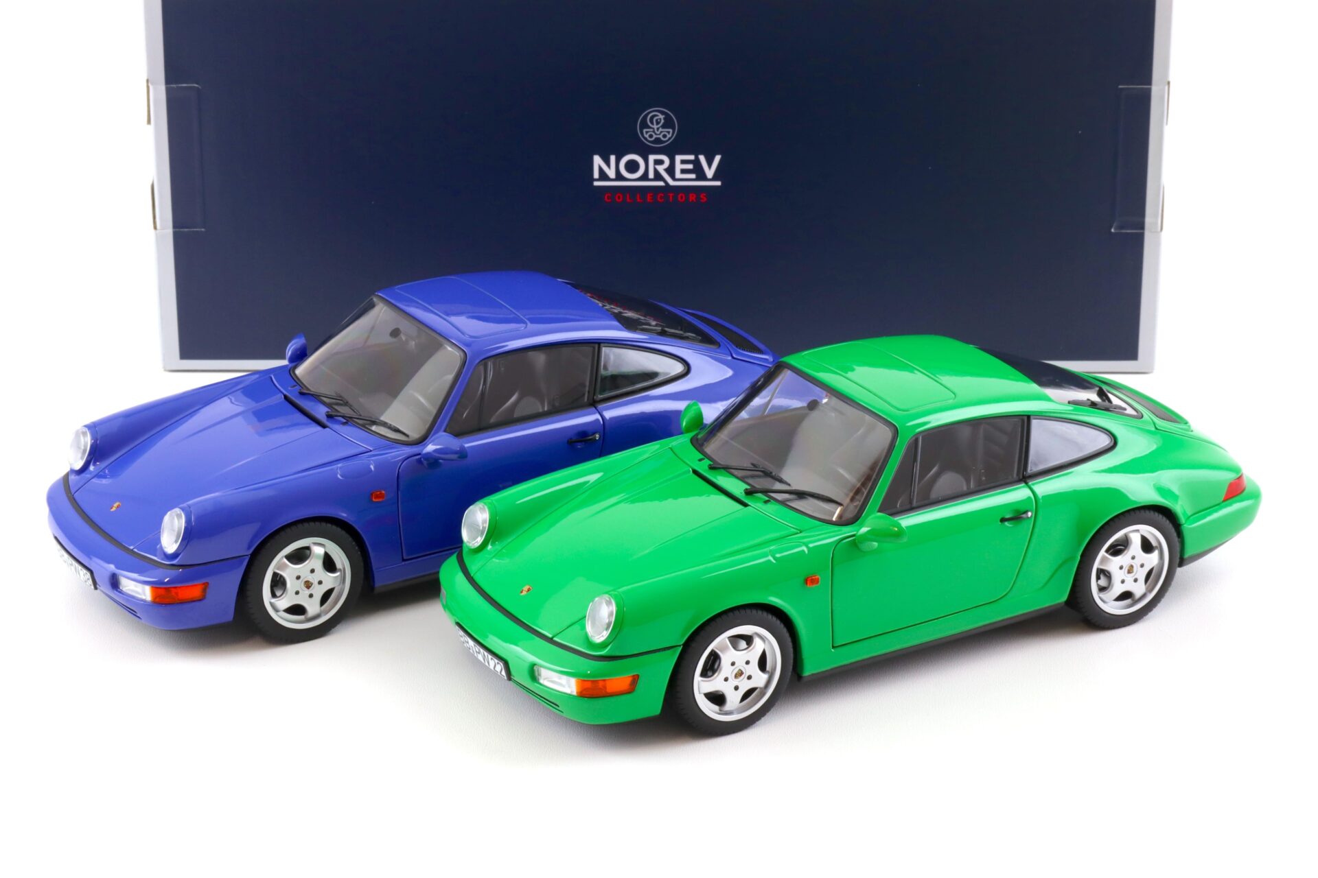 1:18 Norev Porsche 911 964 Carrera 4 Coupe SET 2 pcs. Maritim blue + Signal green