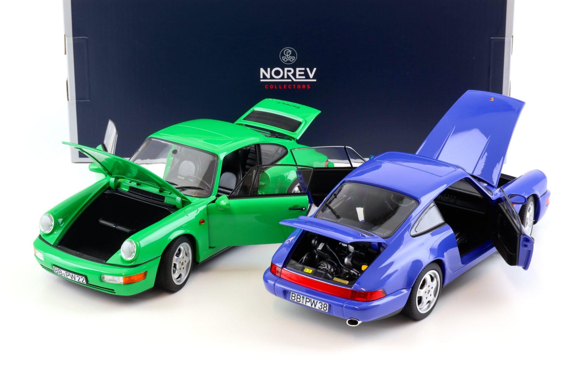 1:18 Norev Porsche 911 964 Carrera 4 Coupe SET 2 pcs. Maritim blue + Signal green