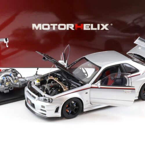 1:18 Motorhelix Nissan Skyline GT-R R34 Nismo CRS silver/ Carbon hood M83431