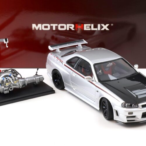 1:18 Motorhelix Nissan Skyline GT-R R34 Nismo CRS silver/ Carbon hood M83431