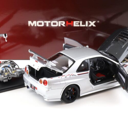 1:18 Motorhelix Nissan Skyline GT-R R34 Nismo CRS silver/ Carbon hood M83431