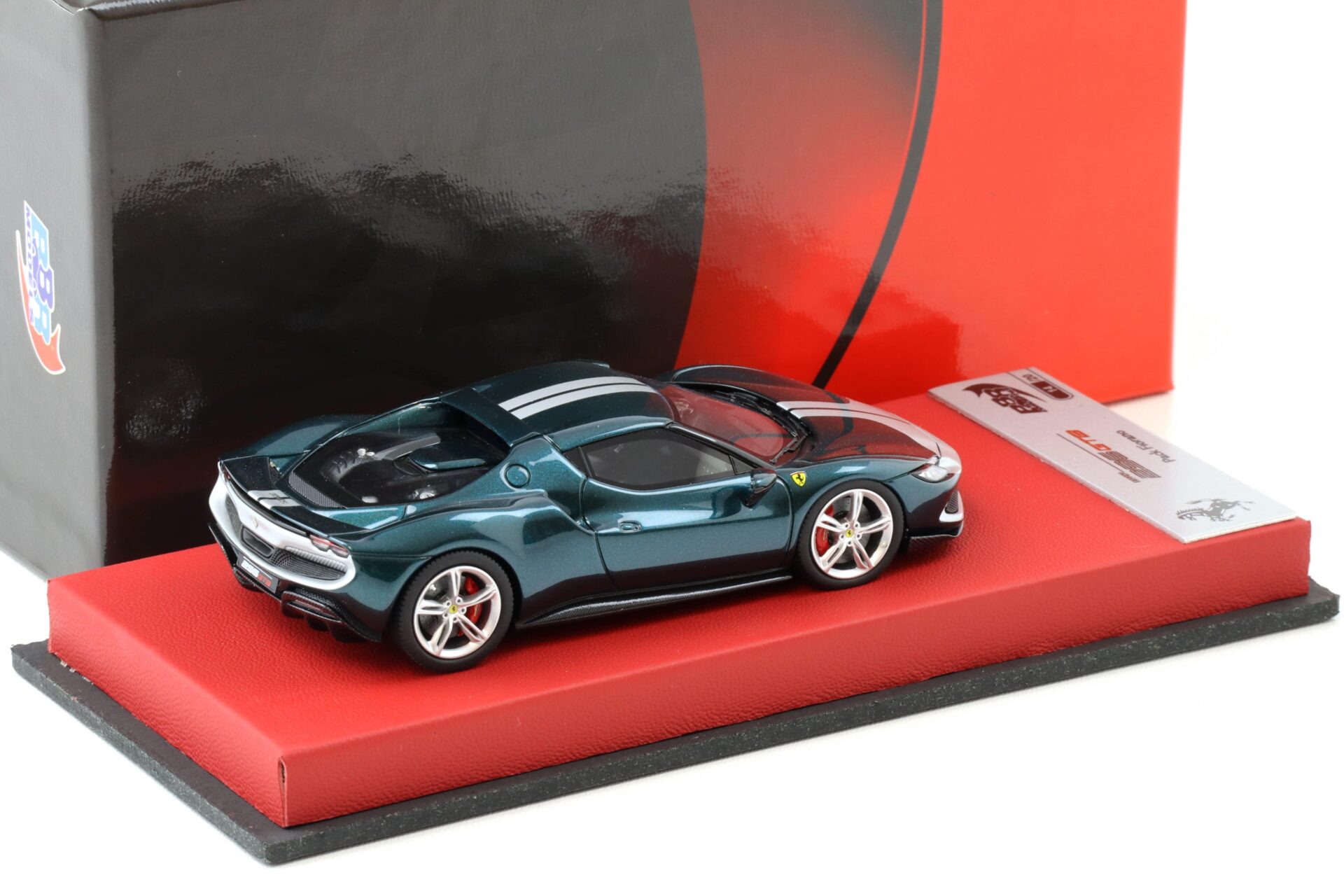 1:43 BBR Ferrari 296 Assetto Fiorano Verde Scuro glosswith leather base - Limited 20 pcs.