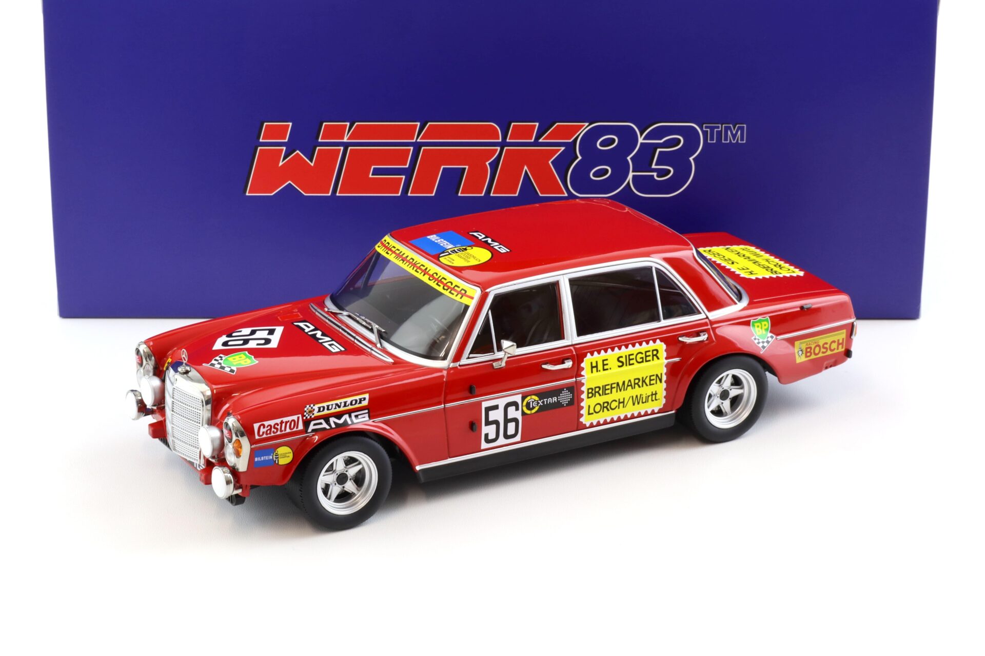 1:18 WERK83 Mercedes 300 SEL 6.8 AMG #56 200 Meilen Nürnberg 1972 H.Heyer