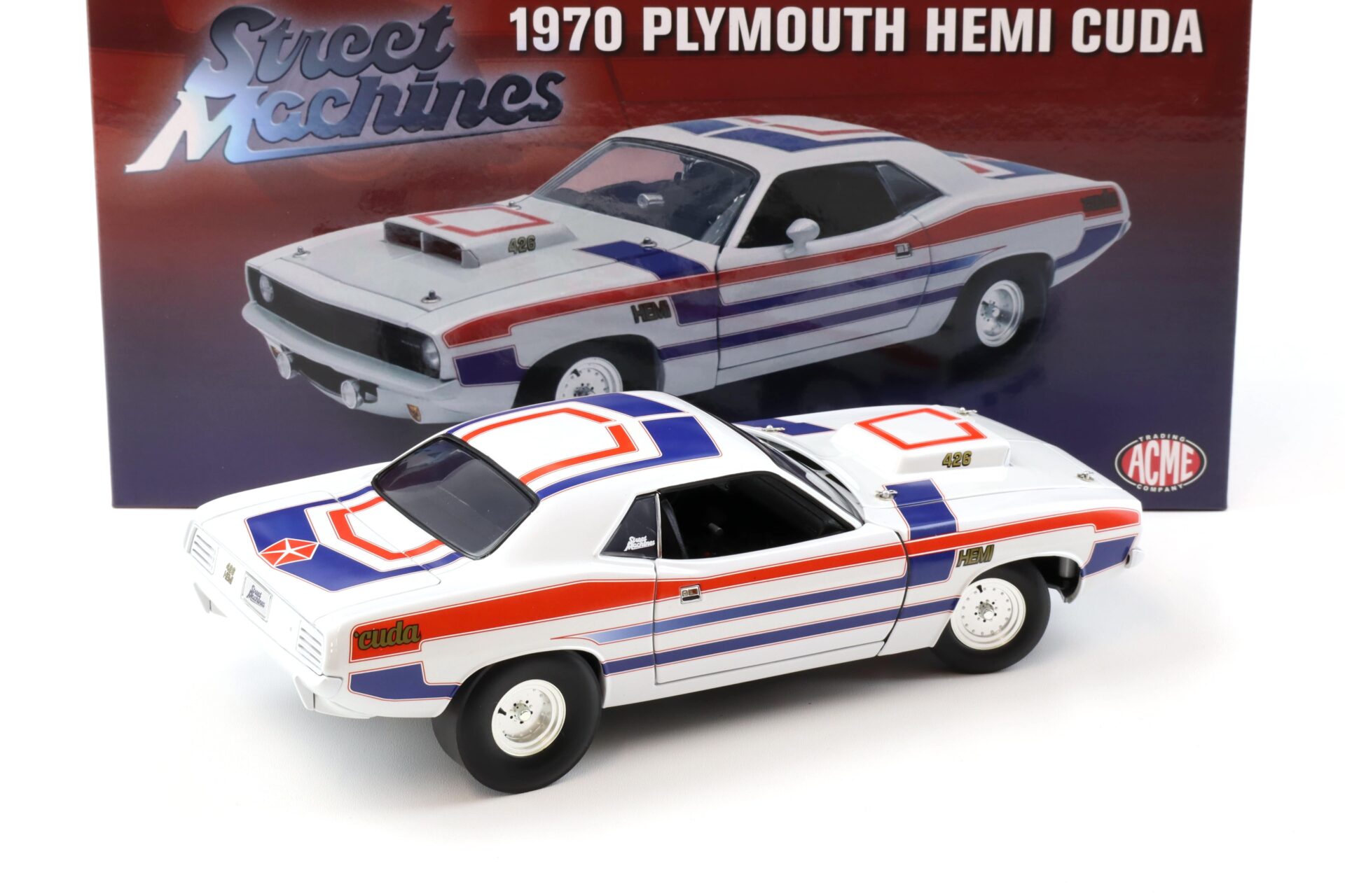 1:18 ACME 1970 Plymouth Hemi Cuda 426 Coupe Street Machine white/blue/red