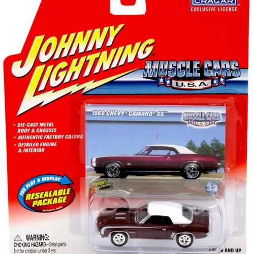 1:64 Johnny Lightning 1969 Chevy Camaro SS dark burgundy/ white Muscle Cars U.S.A.