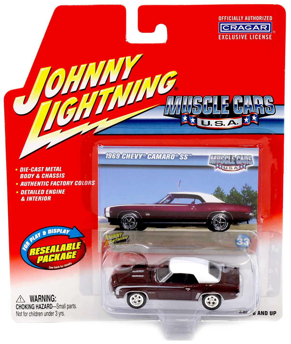 1:64 Johnny Lightning 1969 Chevy Camaro SS dark burgundy/ white Muscle Cars U.S.A.