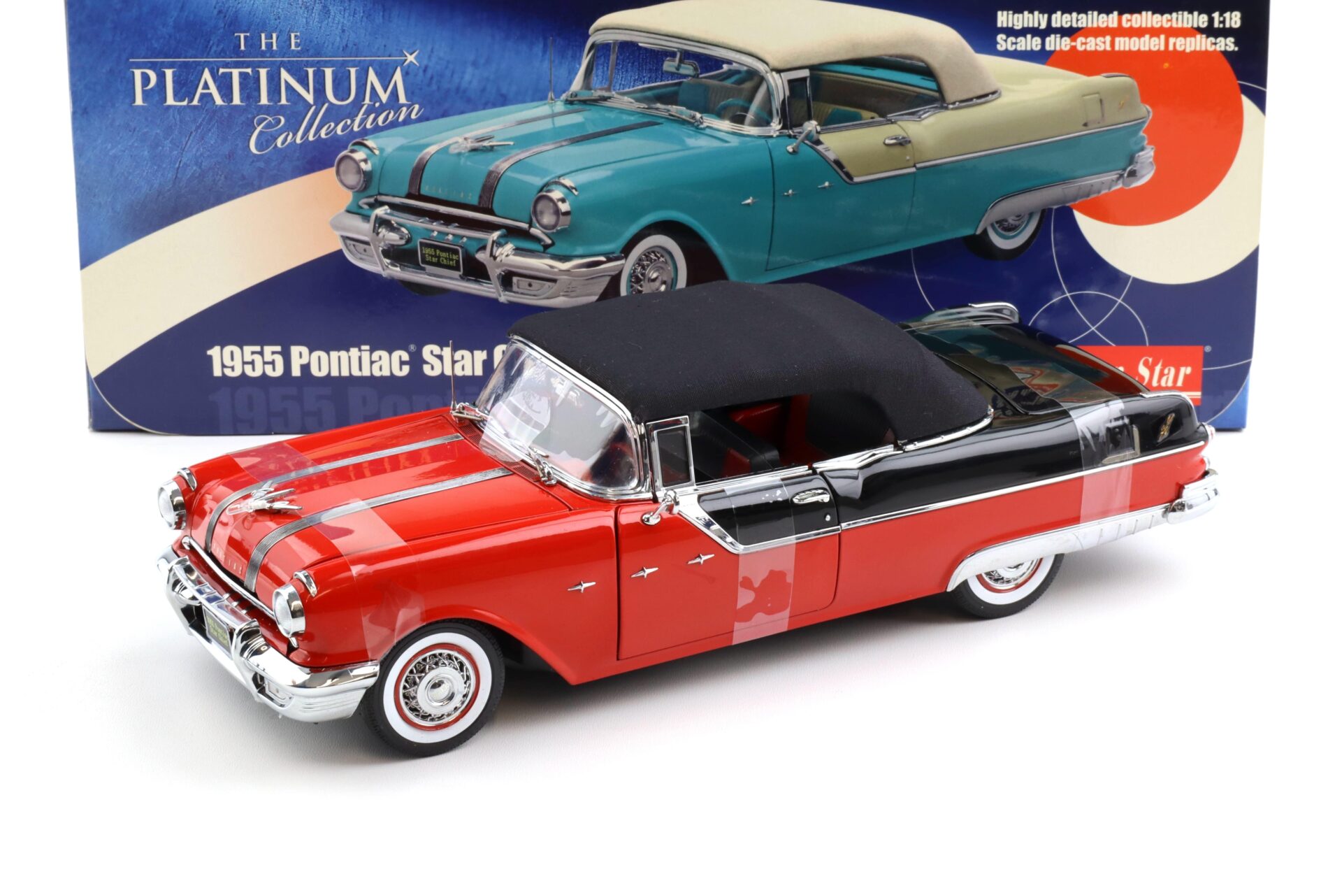 1:18 Sun Star 1955 Pontiac StarChief Closed Convertible Bolero red/ Raven black