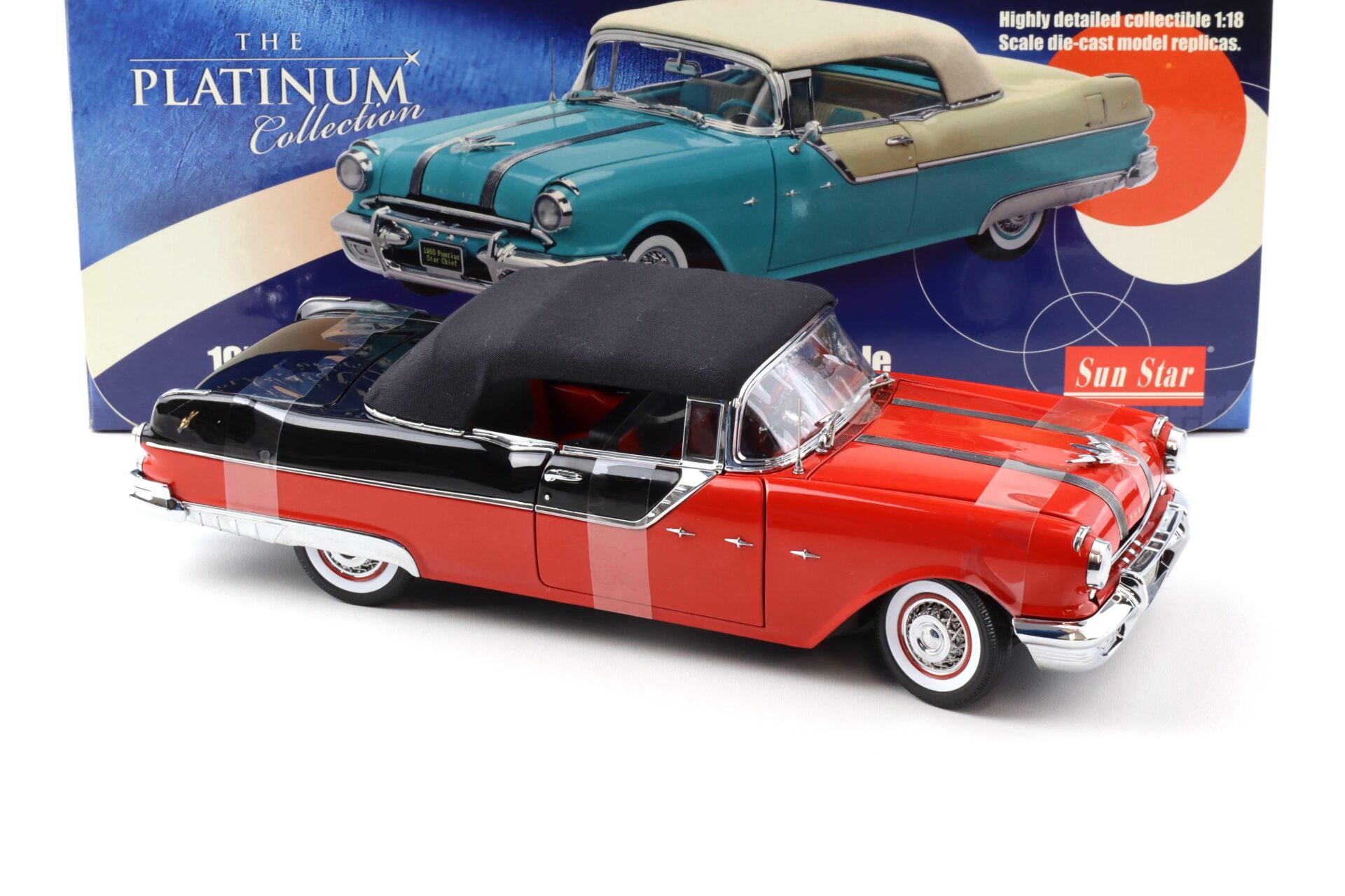 1:18 Sun Star 1955 Pontiac StarChief Closed Convertible Bolero red/ Raven black