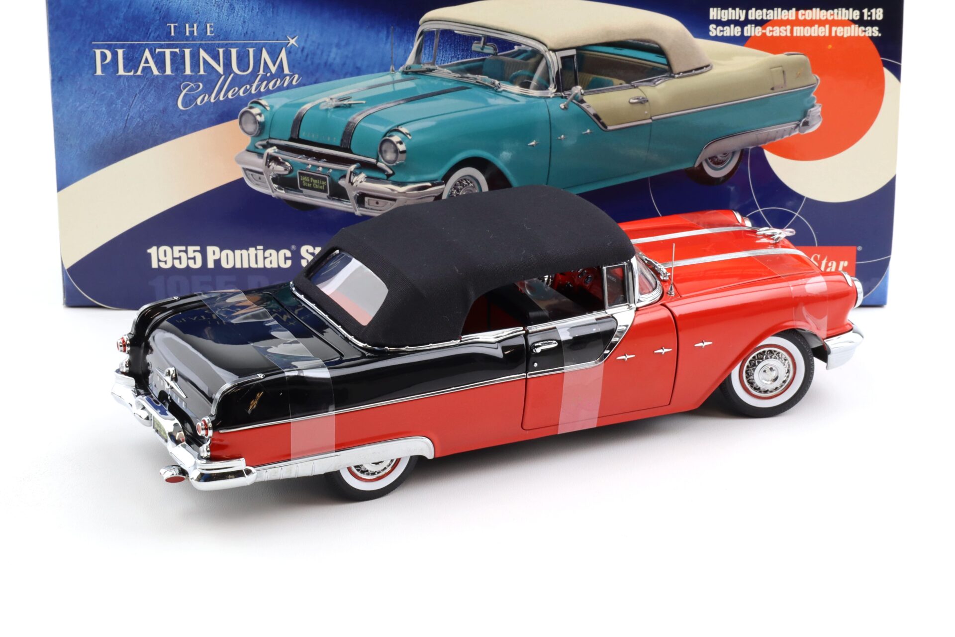 1:18 Sun Star 1955 Pontiac StarChief Closed Convertible Bolero red/ Raven black