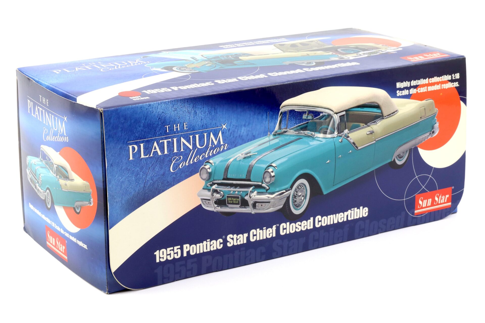 1:18 Sun Star 1955 Pontiac StarChief Closed Convertible Bolero red/ Raven black