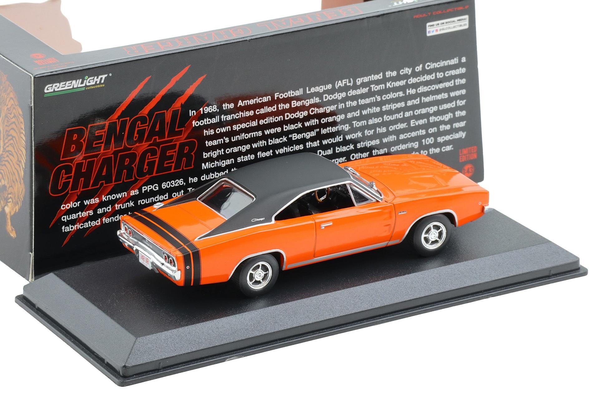 1:43 Greenlight 1968 Dodge Charger R/T Coupe Bengal Charger orange/ black