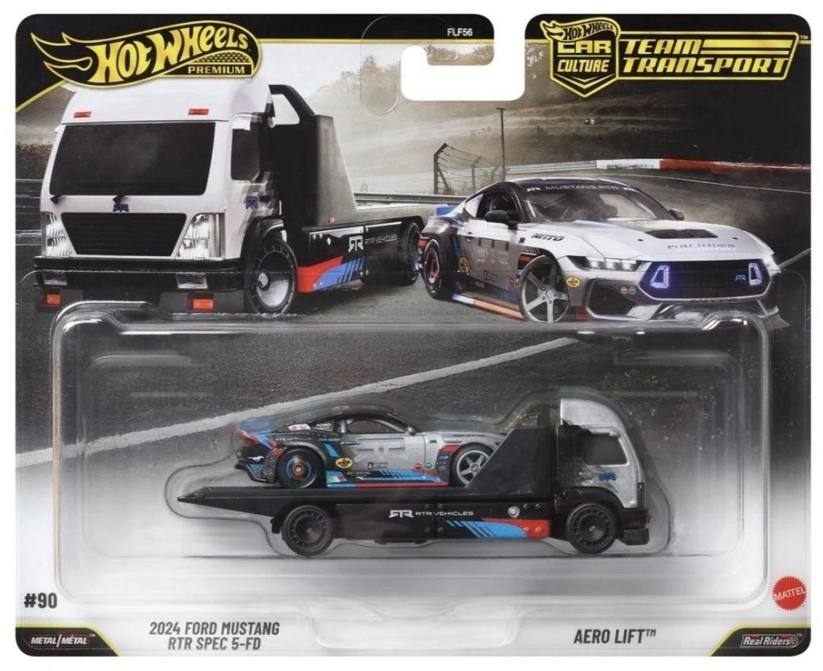 1:64 Hot Wheels Premium 2026 Team Transport JHX92 Ford Mustang RTR + Aero Lift