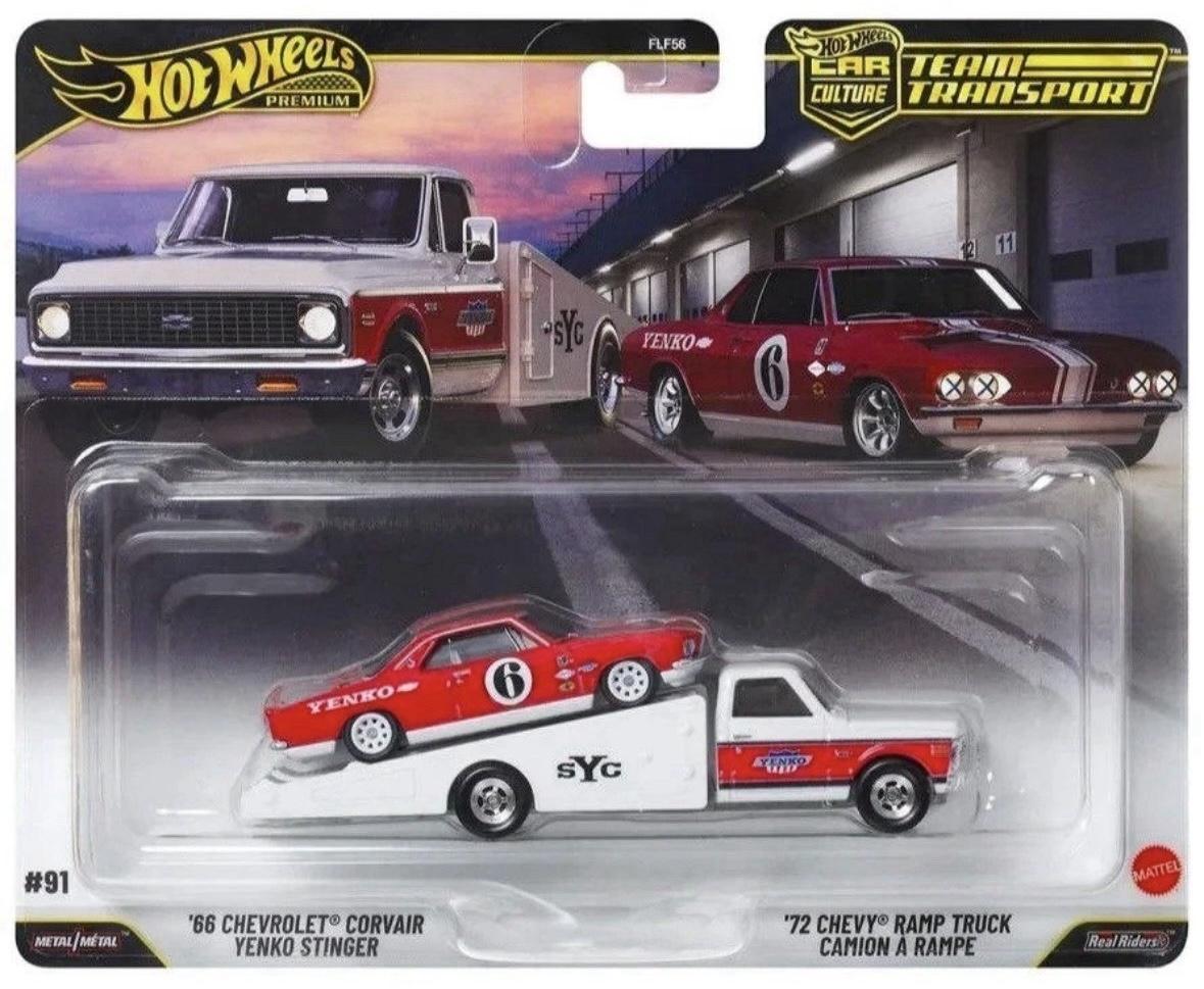 1:64 Hot Wheels Premium 2026 Team Transport JHX91 Chevrolet Corvair + Chevy Ramp Truck