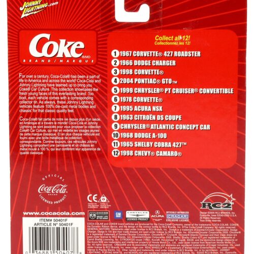 1:64 Johnny Lightning 1999 Chrysler PT Cruiser red Coca Cola Brand
