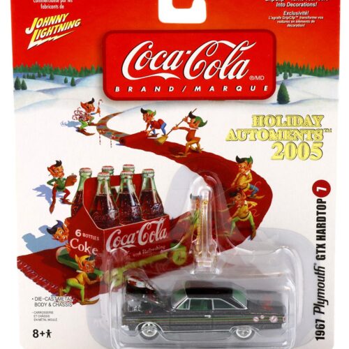 1:64 Johnny Lightning 1967 Plymouth GTX Hardtop dark grey metallic Holiday Automents 2005 Coca Cola Brand