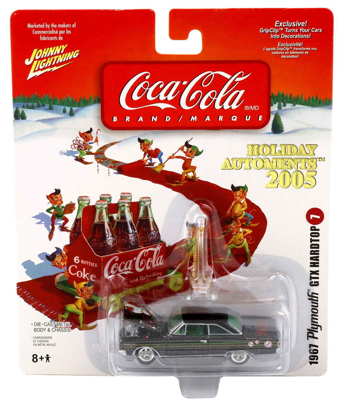 1:64 Johnny Lightning 1967 Plymouth GTX Hardtop dark grey metallic Holiday Automents 2005 Coca Cola Brand