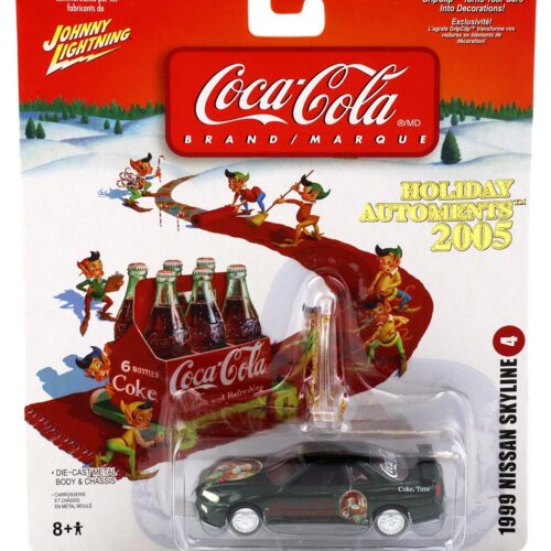 1:64 Johnny Lightning 1999 Nissan Skyline Dark green metallic Holiday Automents 2005 Coca Cola Brand