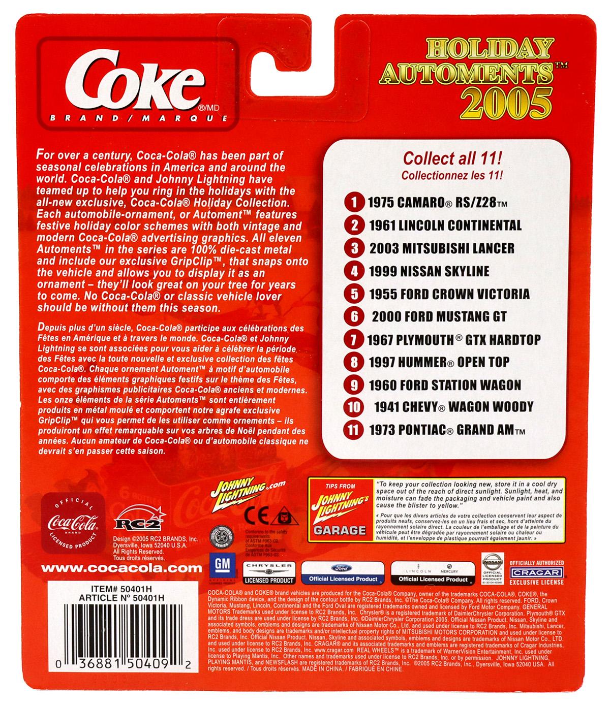 1:64 Johnny Lightning 1975 Camaro RS/Z28 blue metallic Holiday Automents 2005 Coca Cola Brand