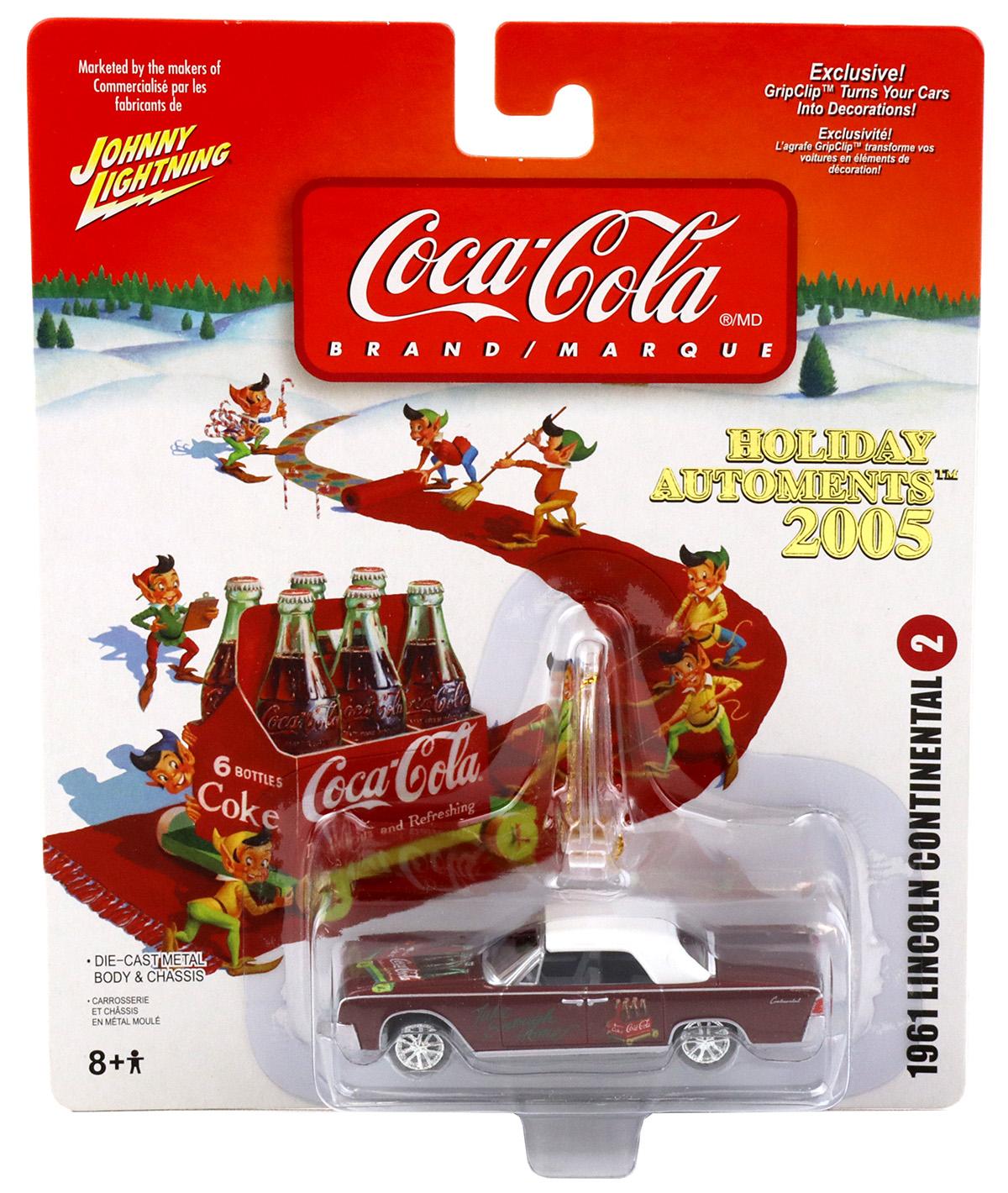 1:64 Johnny Lightning 1961 Lincoln Continental dark red/ white Holiday Automents 2005 Coca Cola Brand