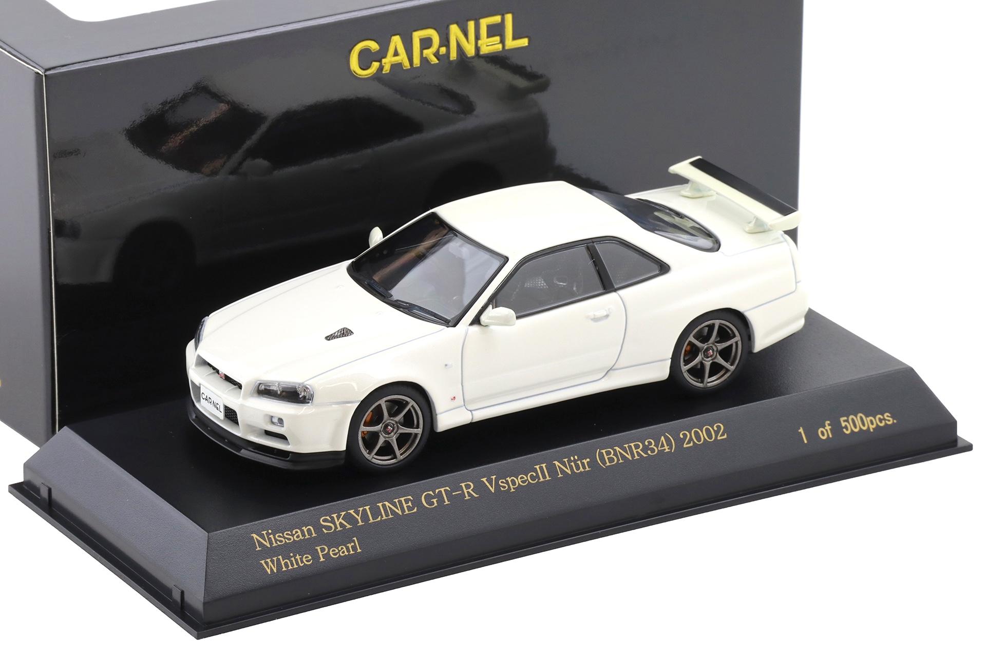 1:43 CAR-NEL by Kyosho Nissan Skyline GT-R (R34) V-SPEC II NÜR 2002 white pearl