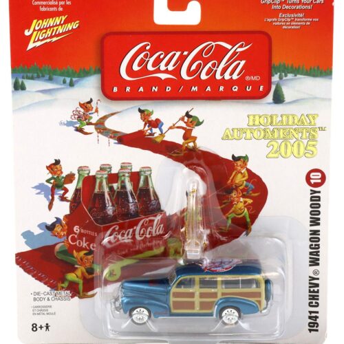 1:64 Johnny Lightning 1941 Chevy Wagon Woody Holiday Automents 2005 Coca Cola Brand