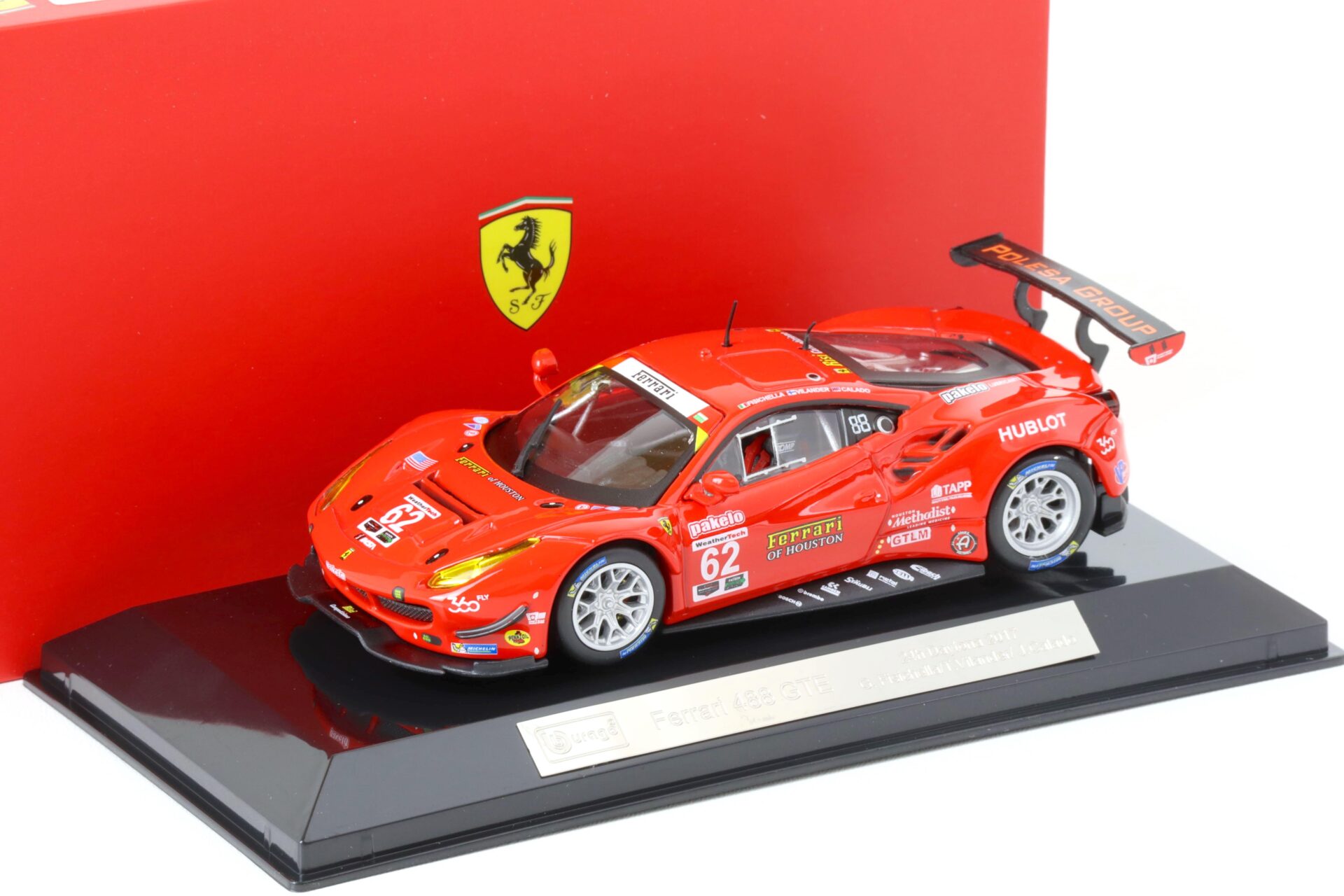 1:43 Bburago Ferrari 488 GTE 24h Daytona 2017 G.Fisichella #62 red