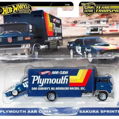 1:64 Hot Wheels Premium 2024 Team Transport 1970 Plymouth AAR Cuda + Sakura Sprinter