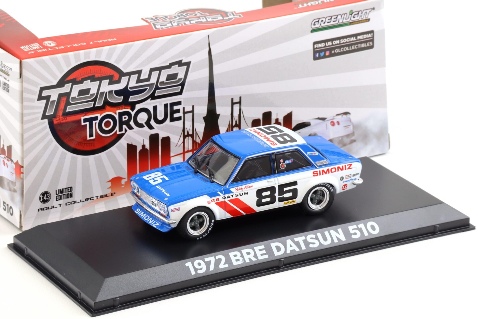 1:43 Greenlight 1972 BRE Datsun 510 Bobby Allison #85 Brock Racing Enterprises
