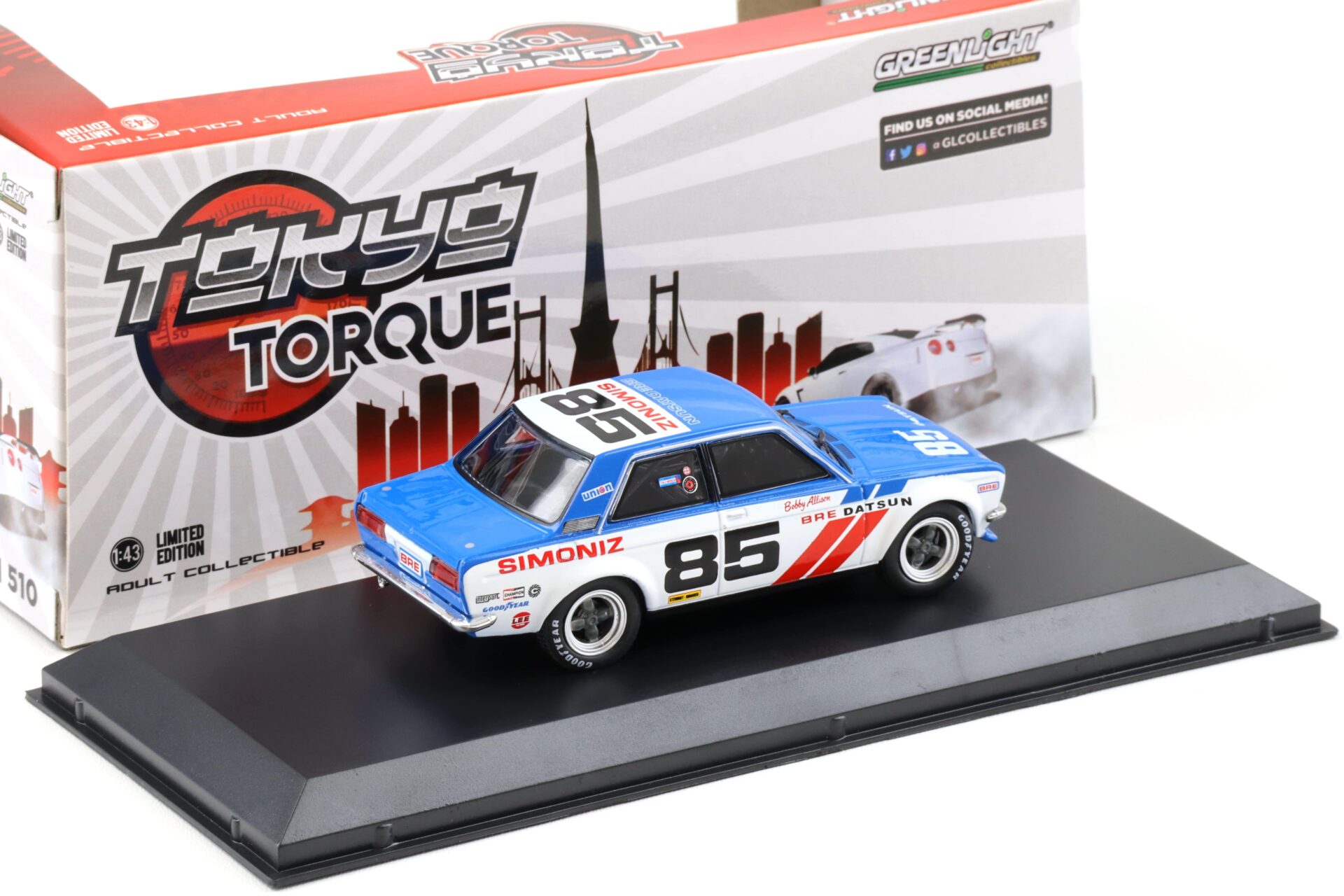 1:43 Greenlight 1972 BRE Datsun 510 Bobby Allison #85 Brock Racing Enterprises