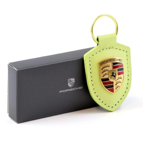 Original Porsche Wappen Schlüsselanhänger Keychain Leder Cartagena yellow WAP DEALER