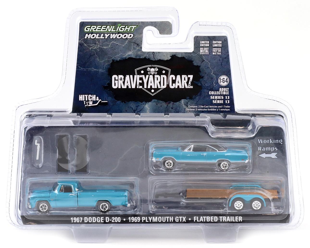 1:64 Greenlight Hollywood Hitch&Tow Graveyard Carz Dodge D-200 + Plymouth GTX