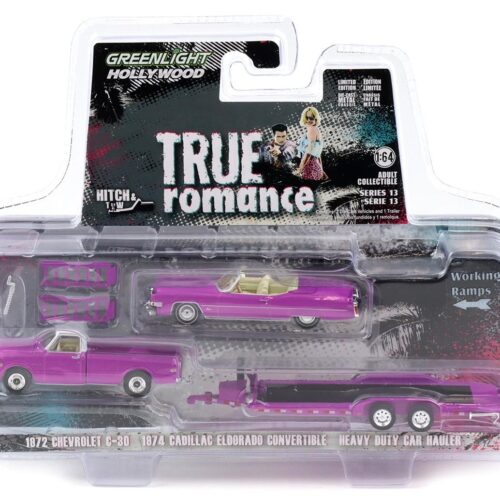1:64 Greenlight Hollywood Hitch&Tow True Romance 1972 Chevrolet C-30 + Cadillac