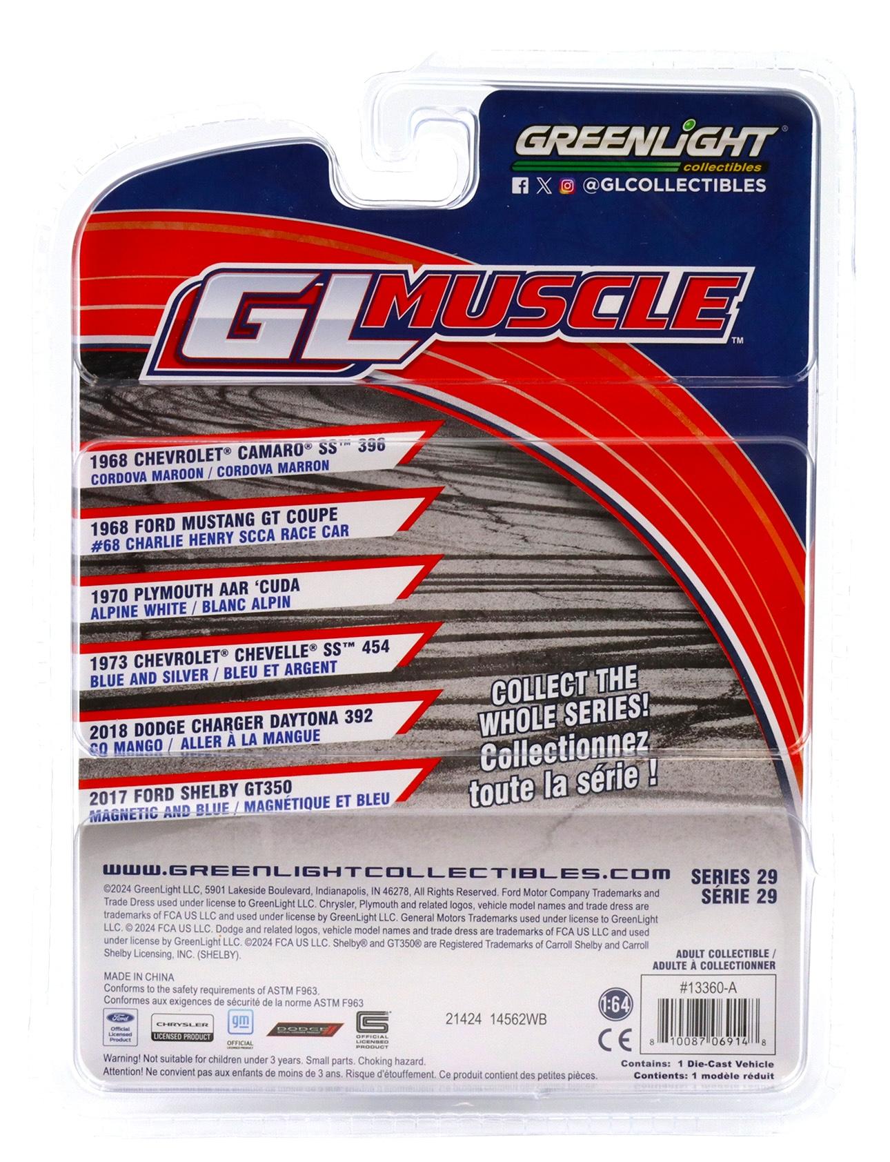 1:64 Greenlight GL Muscle 1968 Chevrolet Camaro SS 396 Cordova Maroon