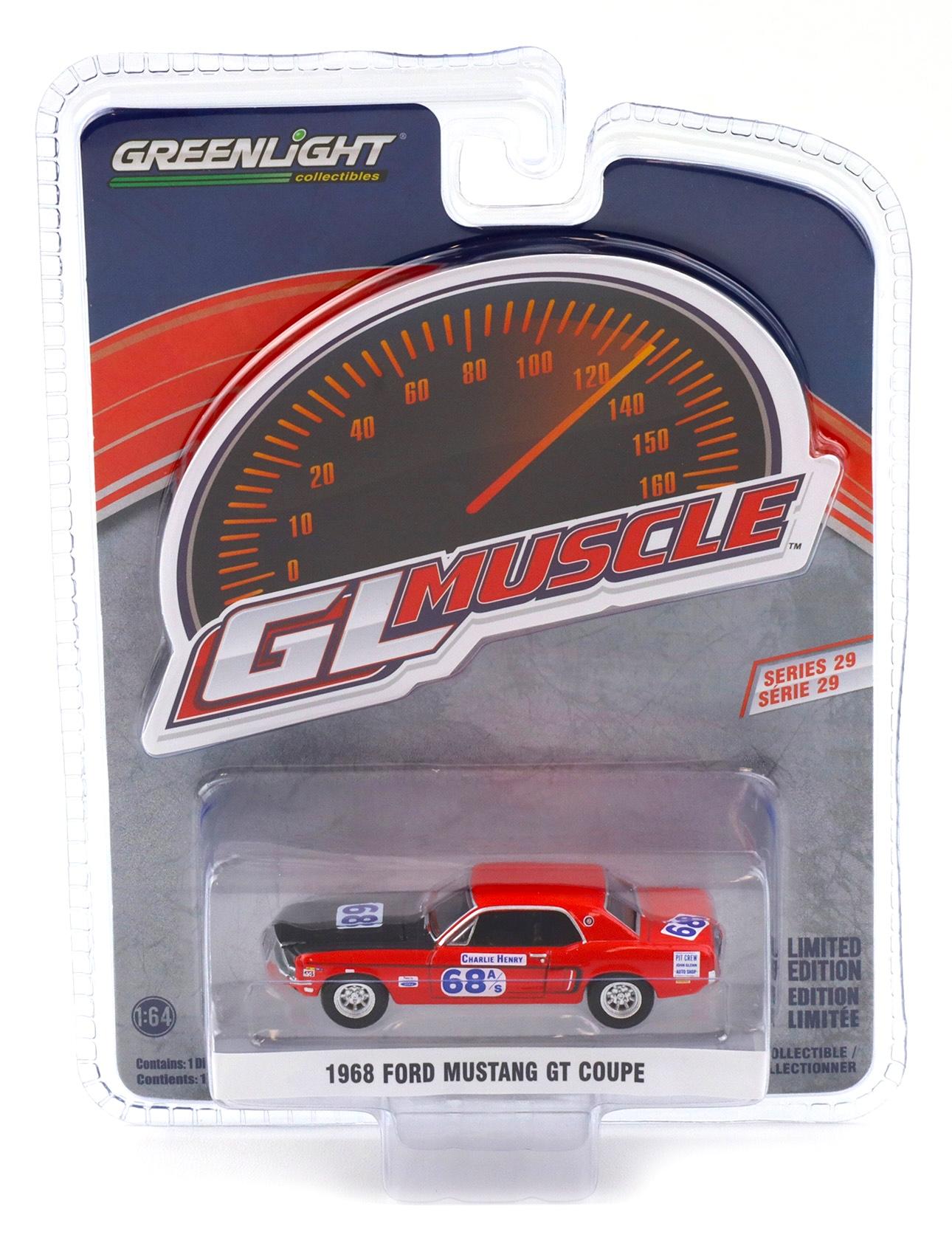 1:64 Greenlight GL Muscle 1968 Ford Mustang GT Coupe #68 Charlie Henry SCCA