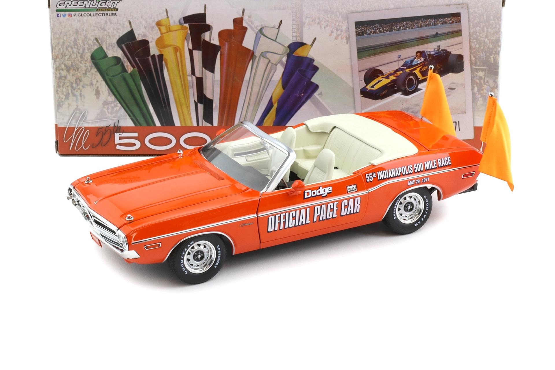 1:18 Greenlight 1971 Dodge Challenger Convertible 55th Indianapolis Pace Car orange