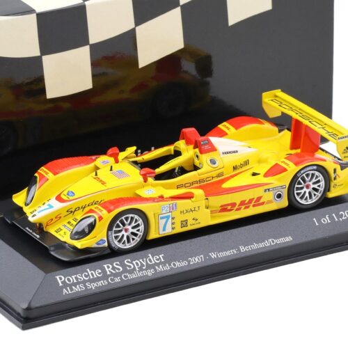 1:43 Minichamps Porsche RS Spyder Mid-Ohio ALMS 2007 Winners Dumas/Bernhard #7