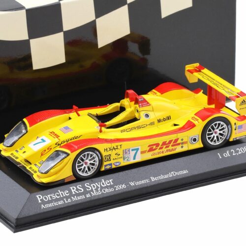 1:43 Minichamps Porsche RS Spyder Mid-Ohio ALMS 2006 Winners Dumas/Bernhard #7