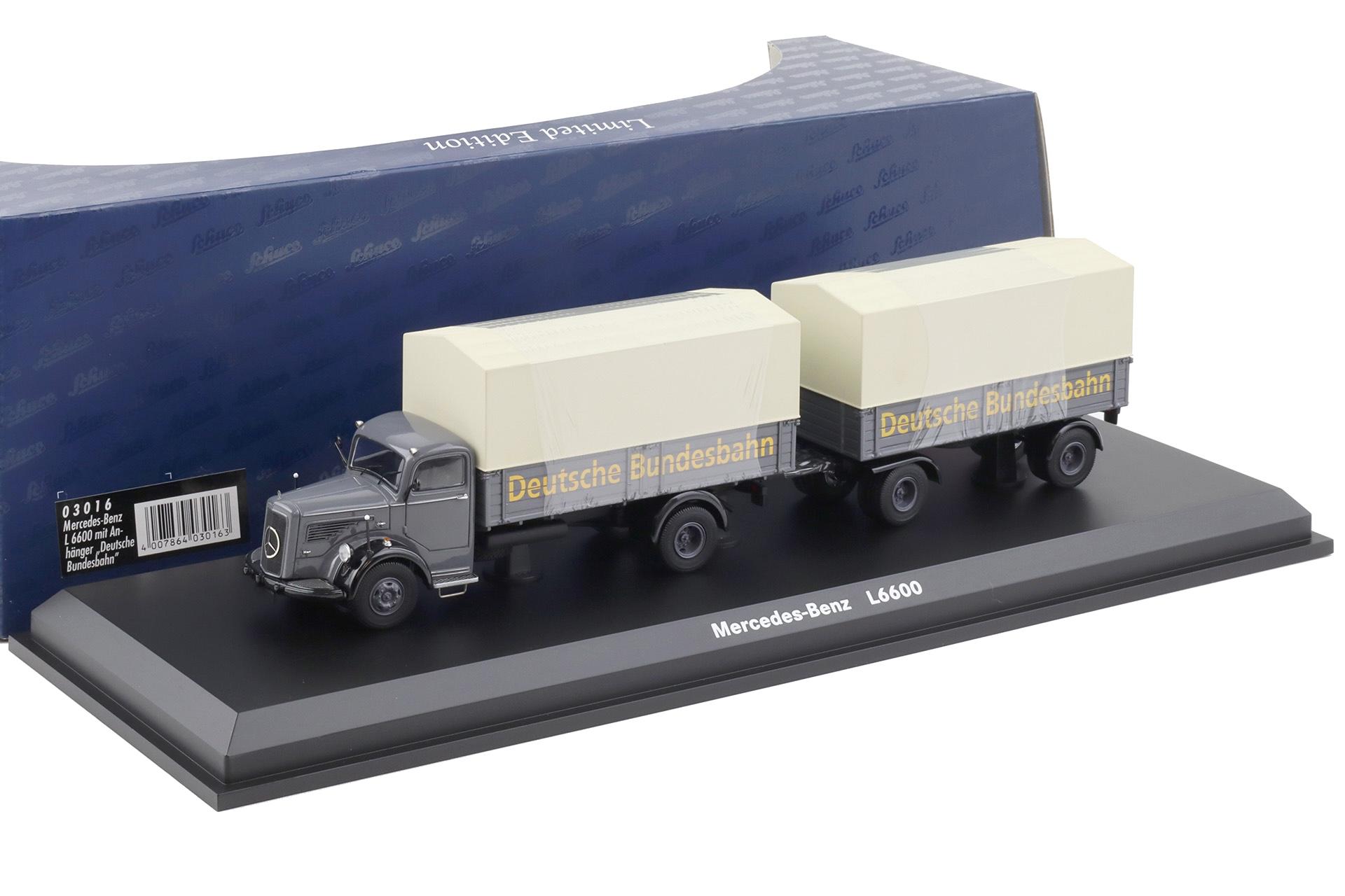 1:43 Schuco Mercedes L6600 mit Anhänger Deutsche Bundesbahn grey