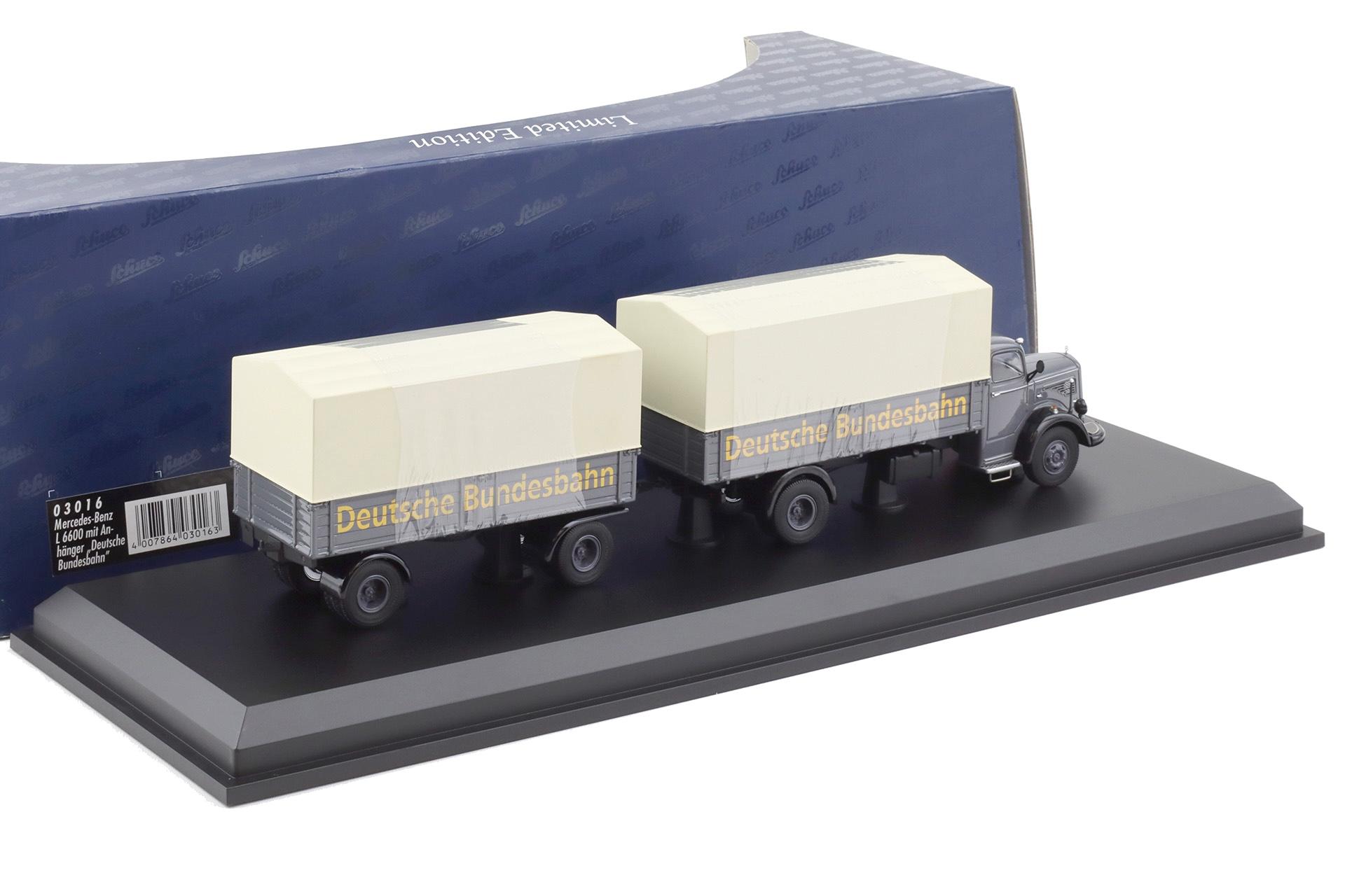 1:43 Schuco Mercedes L6600 mit Anhänger Deutsche Bundesbahn grey