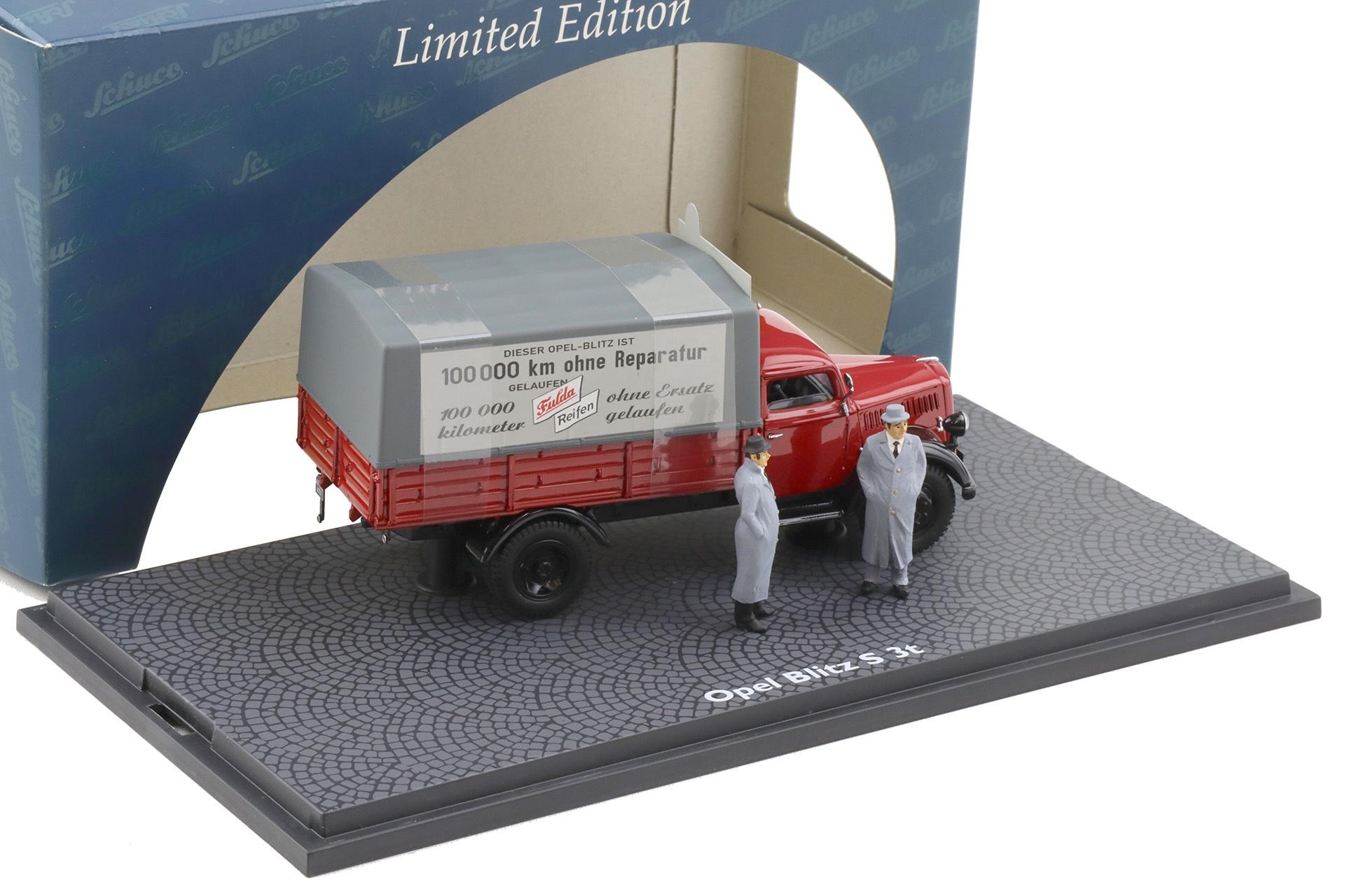 1:43 Schuco Opel Blitz S 3t Pritsche/ Plane Fulda Reifen with figures
