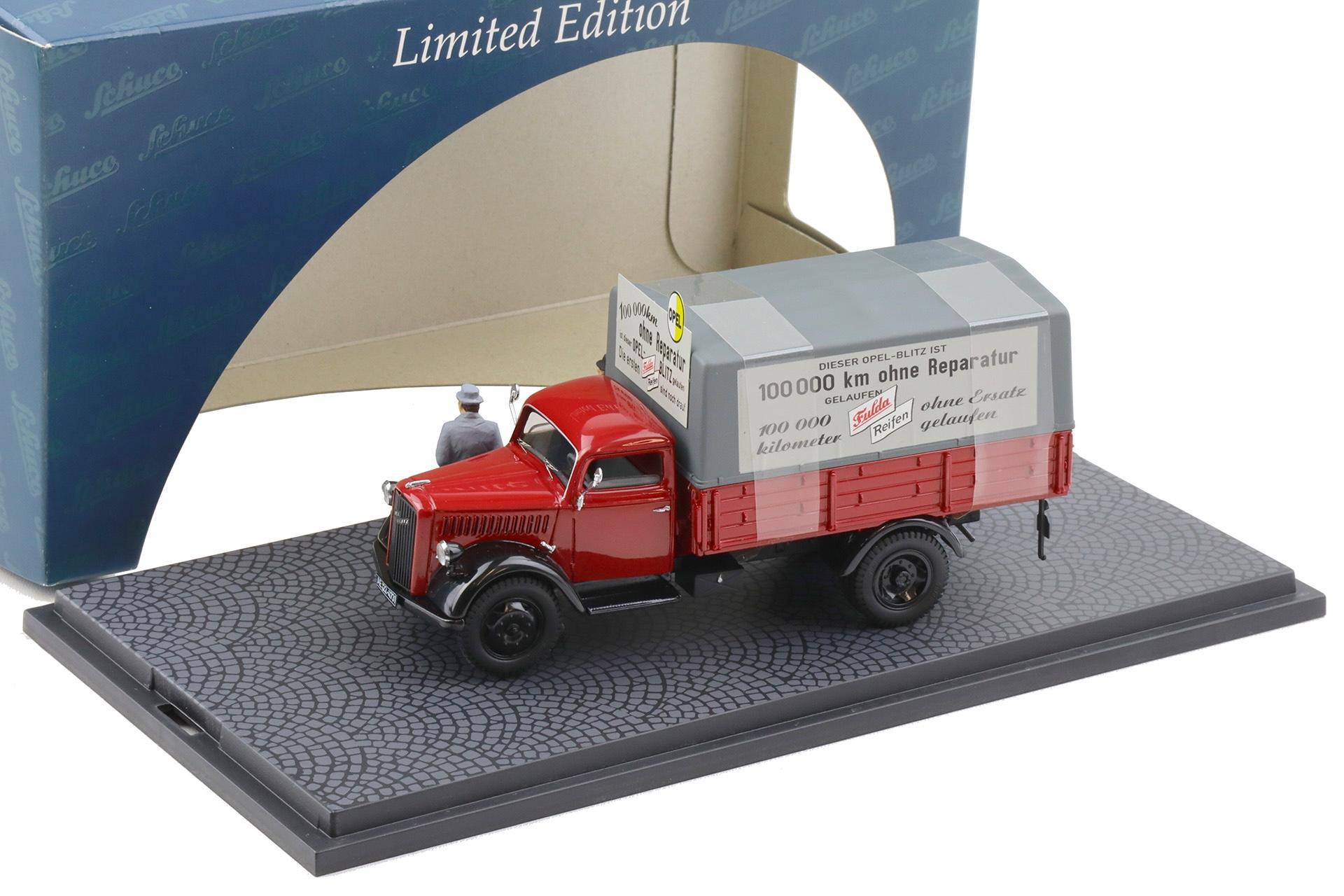 1:43 Schuco Opel Blitz S 3t Pritsche/ Plane Fulda Reifen with figures