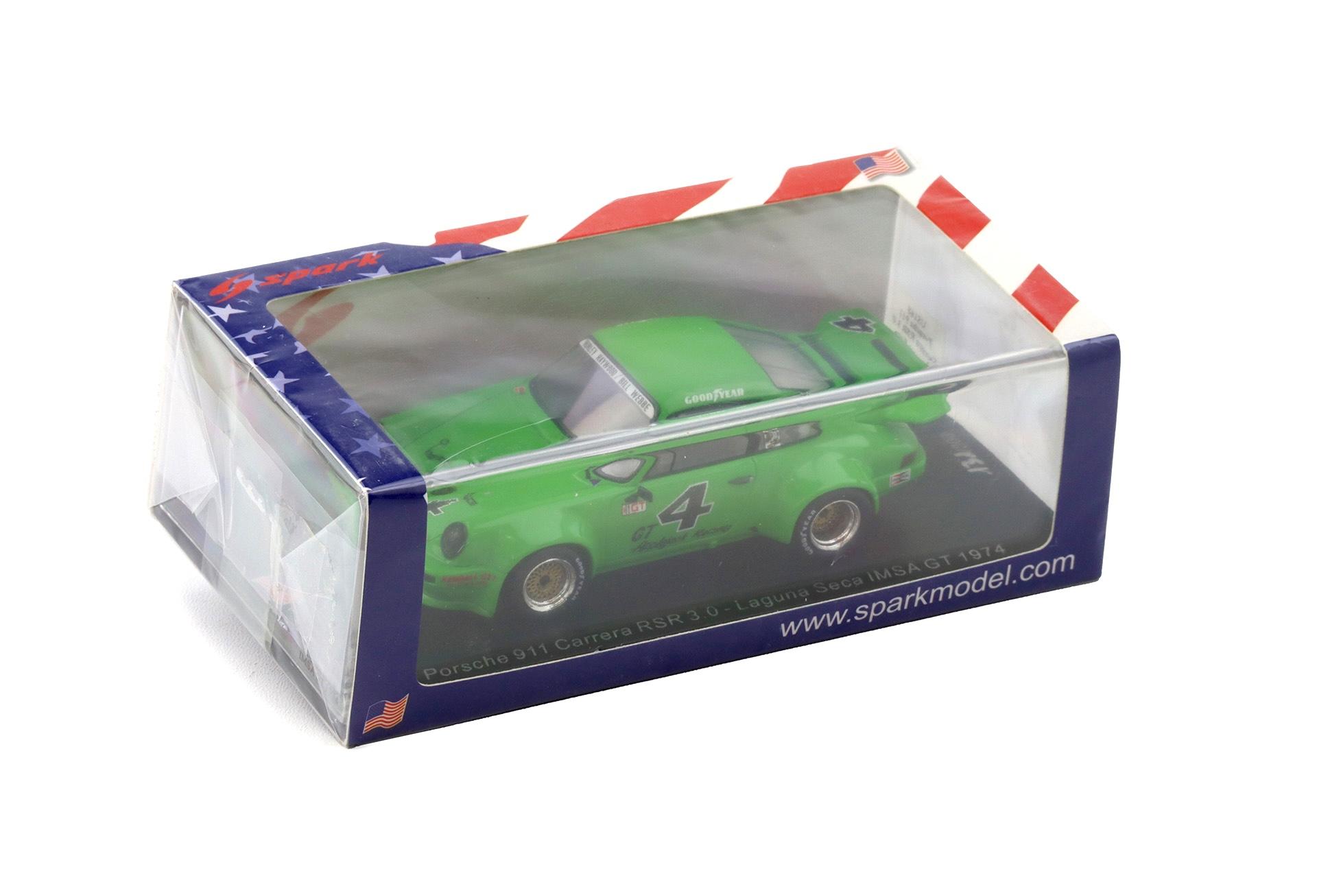 1:43 Spark Porsche 911 Carrera RSR 3.0 Laguna Seca IMSA GT 1974 green #4
