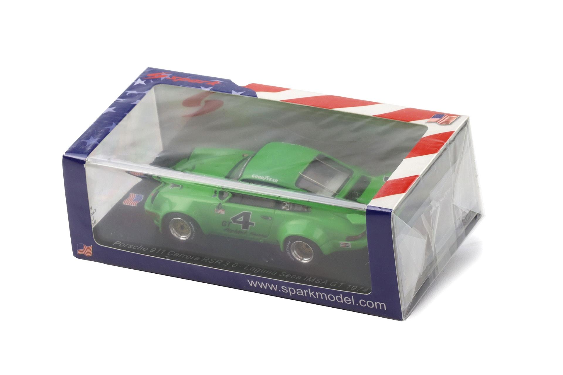 1:43 Spark Porsche 911 Carrera RSR 3.0 Laguna Seca IMSA GT 1974 green #4