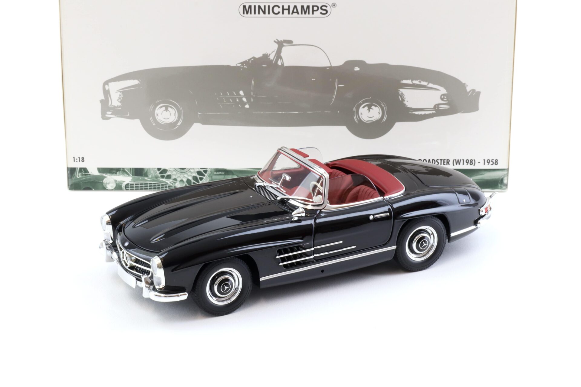 ID 102807 orig.jpg 1:18 Minichamps Mercedes 300SL Roadster (W198) black/ red 1958