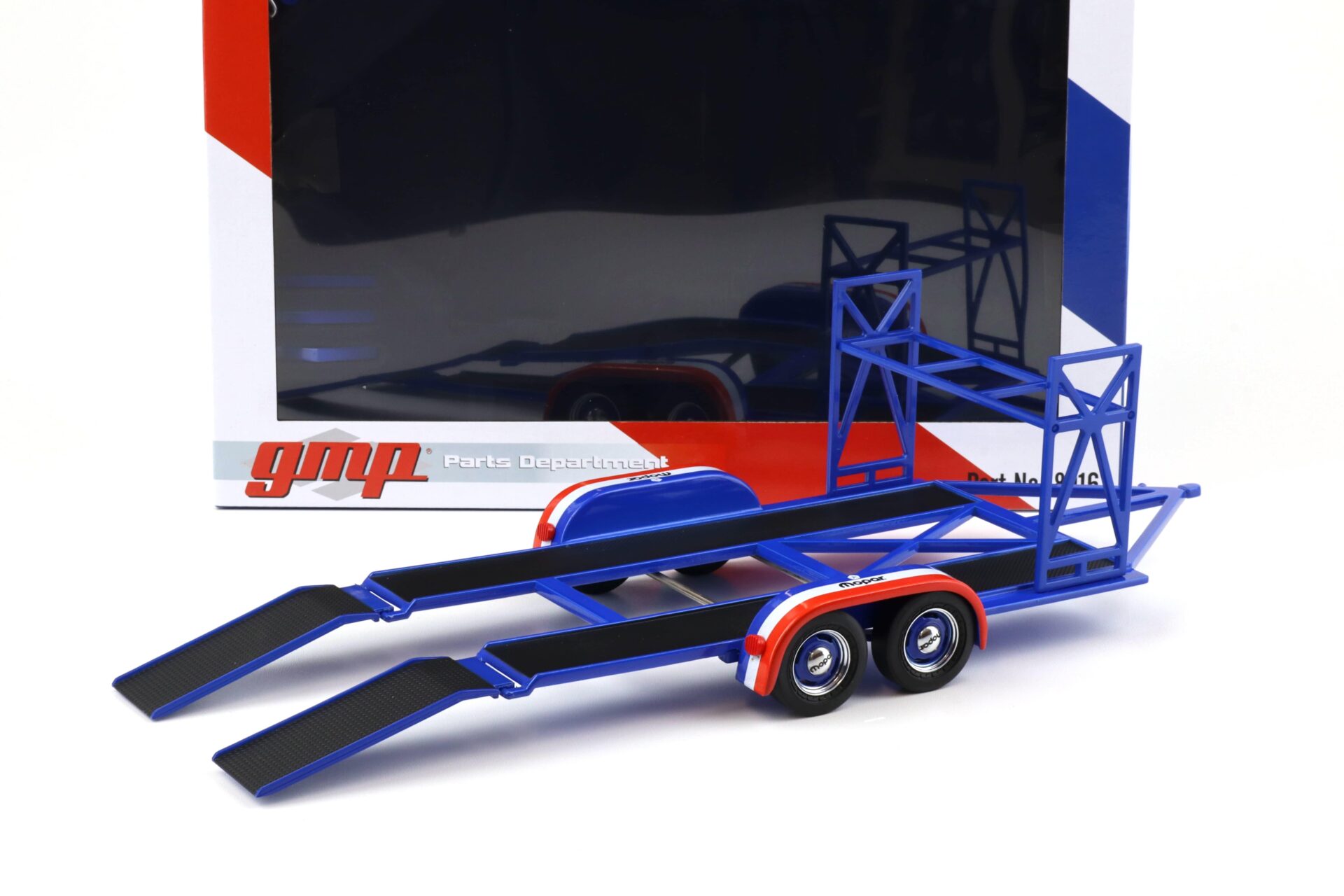 1:18 GMP Tandem Car Trailer Anhänger MOPAR blue/ red Diorama