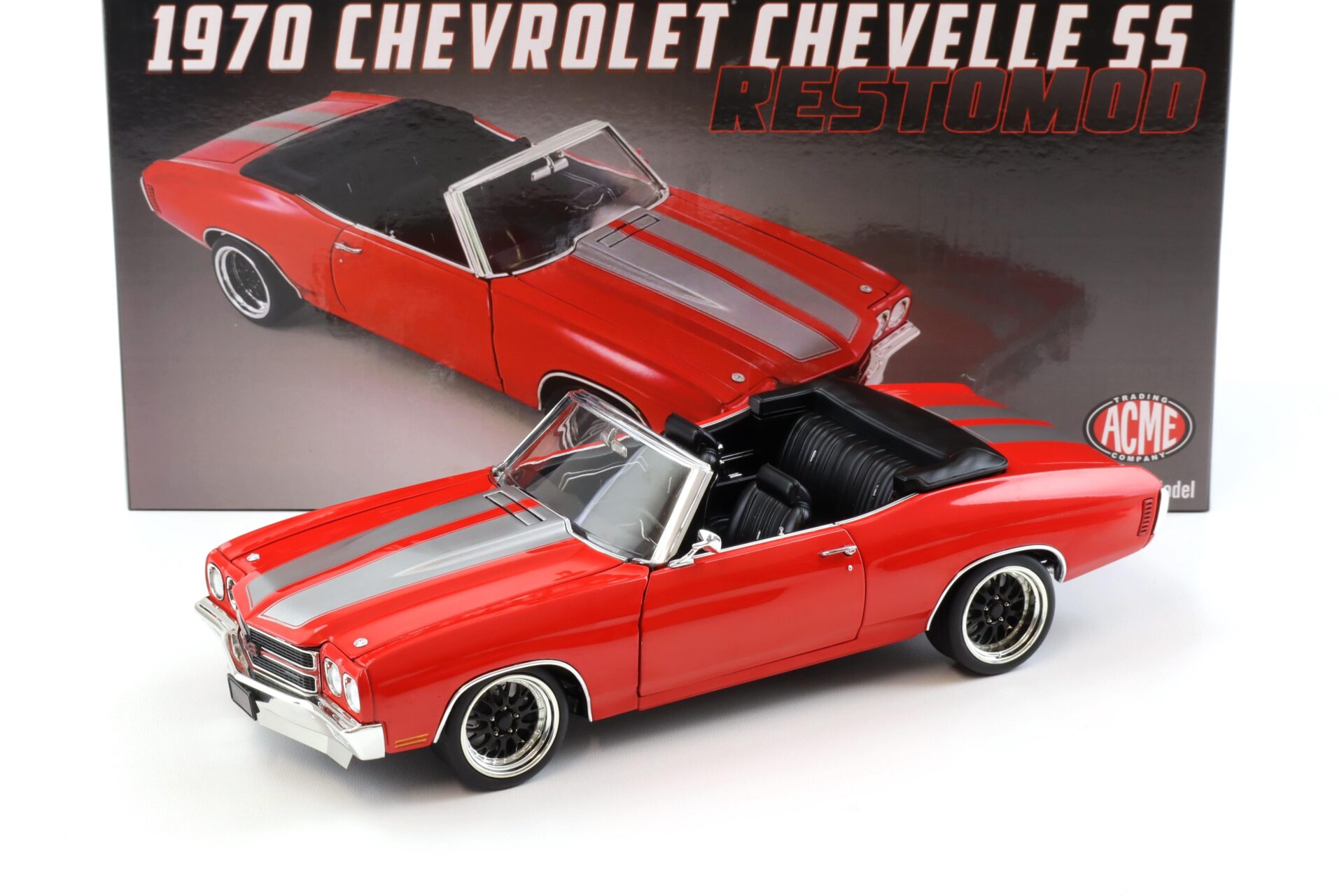 ID 104276 orig.jpg 1:18 ACME 1970 Chevrolet Chevelle SS Convertible Restomod bright red/ silver stripes
