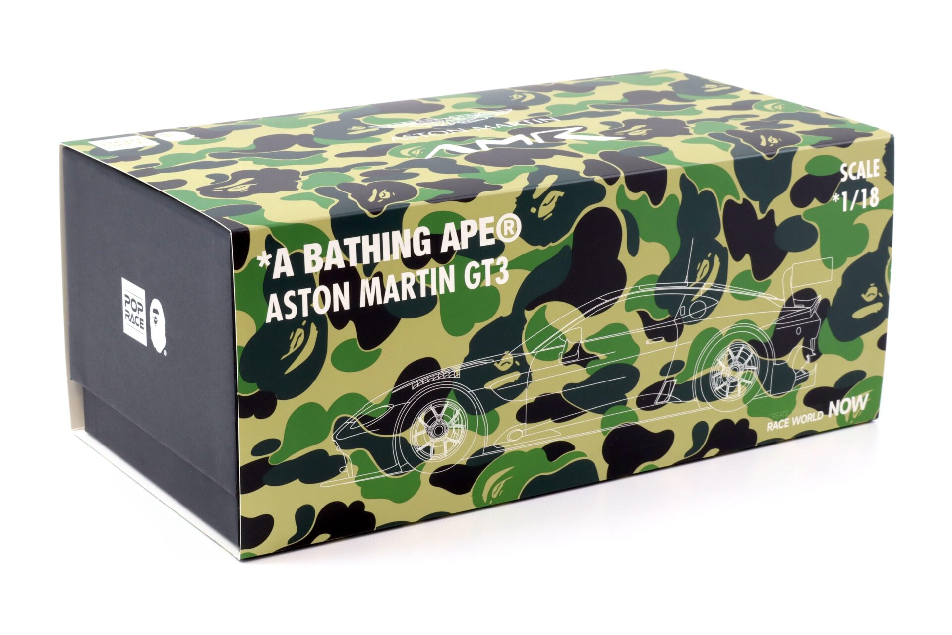 1:18 Pop Race x BAPE Aston Martin Vantage GT3 AMR Bathing Ape with display