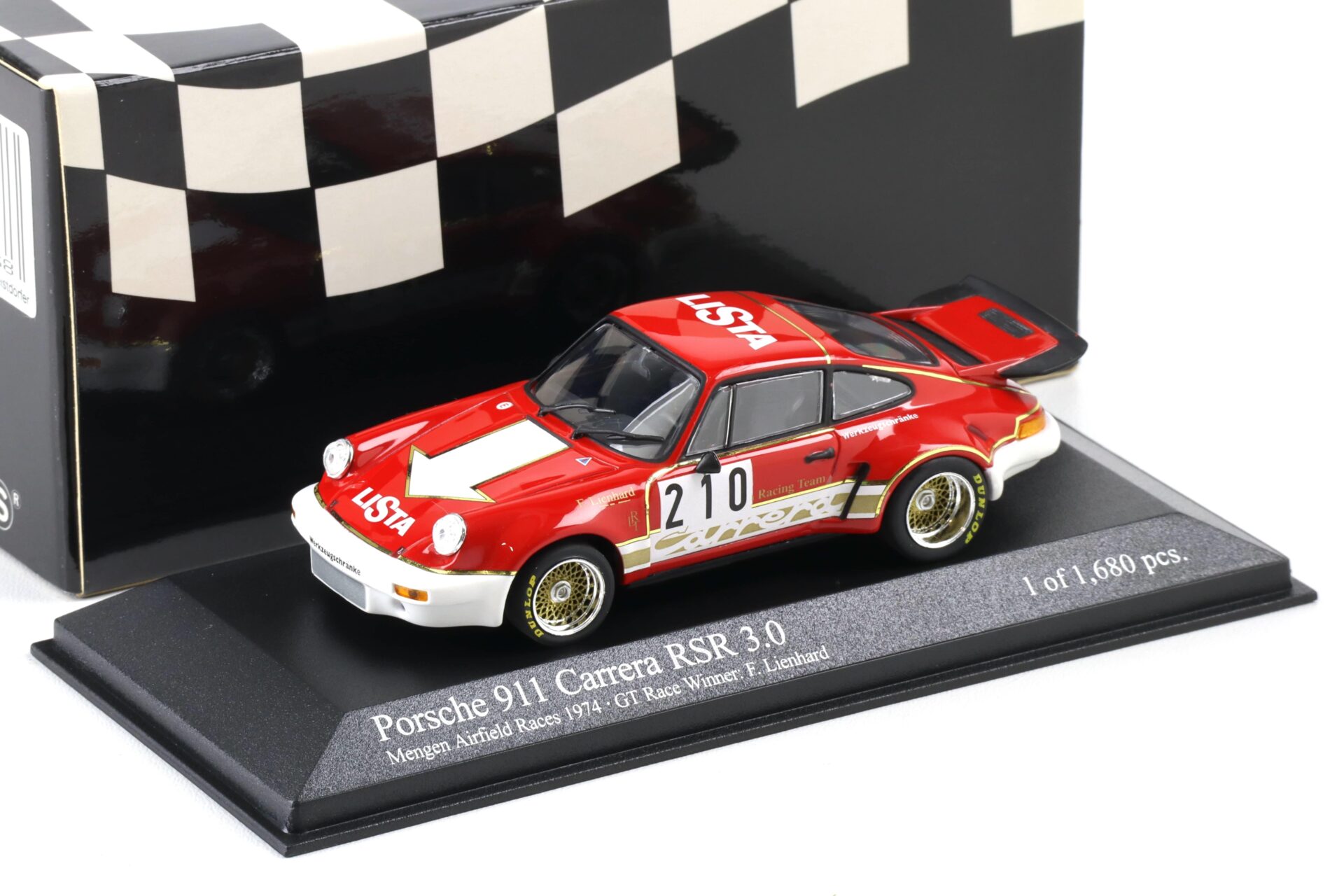 1:43 Minichamps Porsche 911 Carrera RSR 3.0 Mengen Airfield Races 1974 Lienhard #210